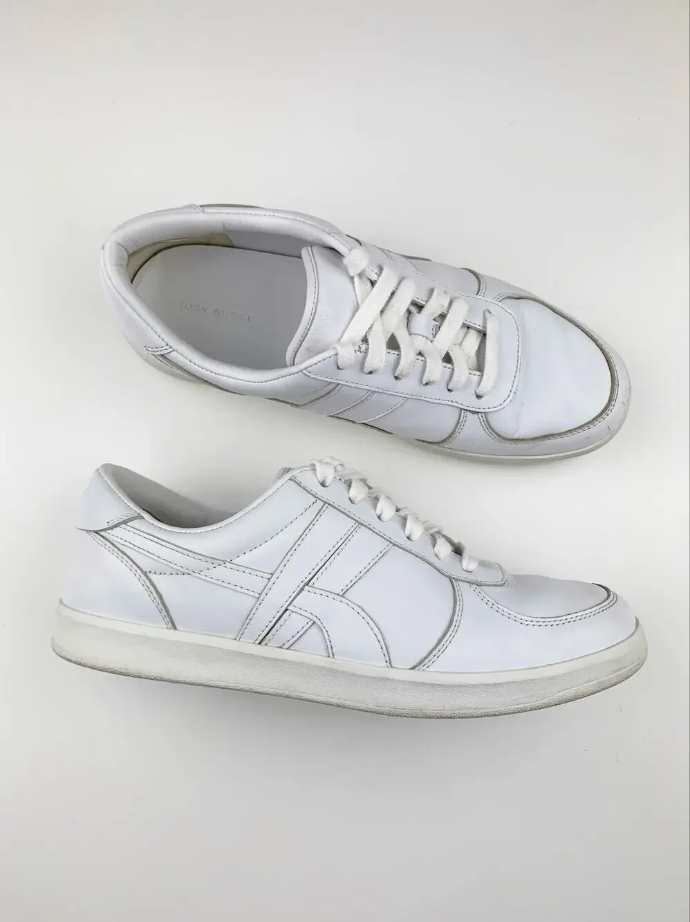 Tory Burch Hank Court Sneakers Lace Up White Leather Women's 9.5
